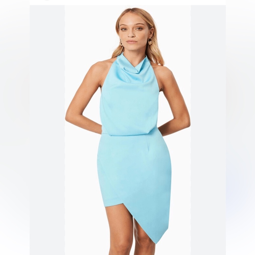 New Elliatt Camo Asymmetrical Mini Dress in Aquamarine size Medium